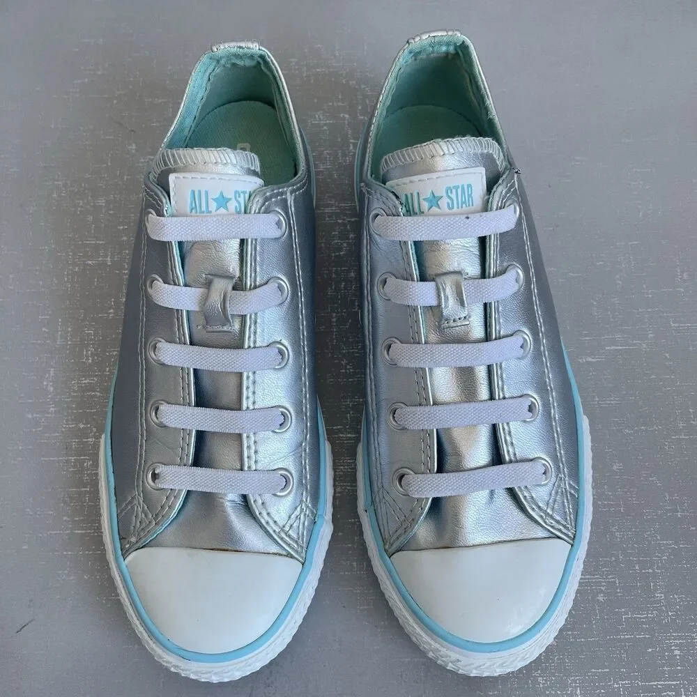 Converse All Star  Junior Youth 3 Chuck Taylor Low Top Sneakers Silver Metallic‎